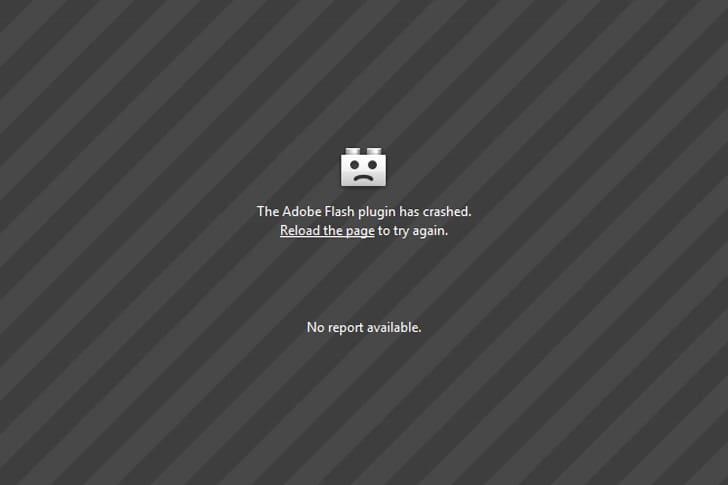 adobe flash plugin crash report and reload page