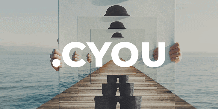 .cyou domain banner on glass background